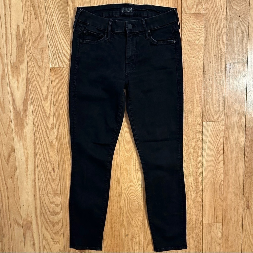 MOTHER Black Skinny Cropped Denim Jeans Distressed Pants Short 26”